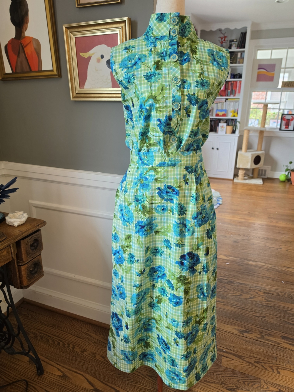 Buru Blue Green Floral Plaid Sleeveless Top And Maxi Skirt Size M